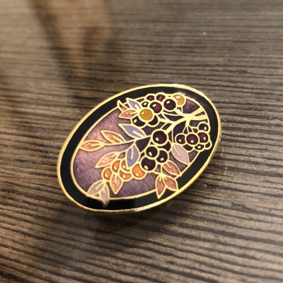 Vintage Cloisonné Enamel Blueberry Pin Oval Shape - Picture 5 of 11